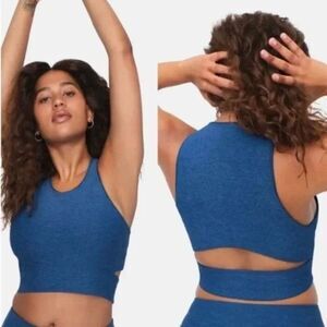 OUTDOOR VOICES Blue Slashback Crop Top Sports Bra Size XS Athletic Gym Workout